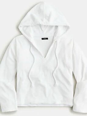 NWT- White J. Crew Towel Terry Open V-Neck Hoodie - Size Medium